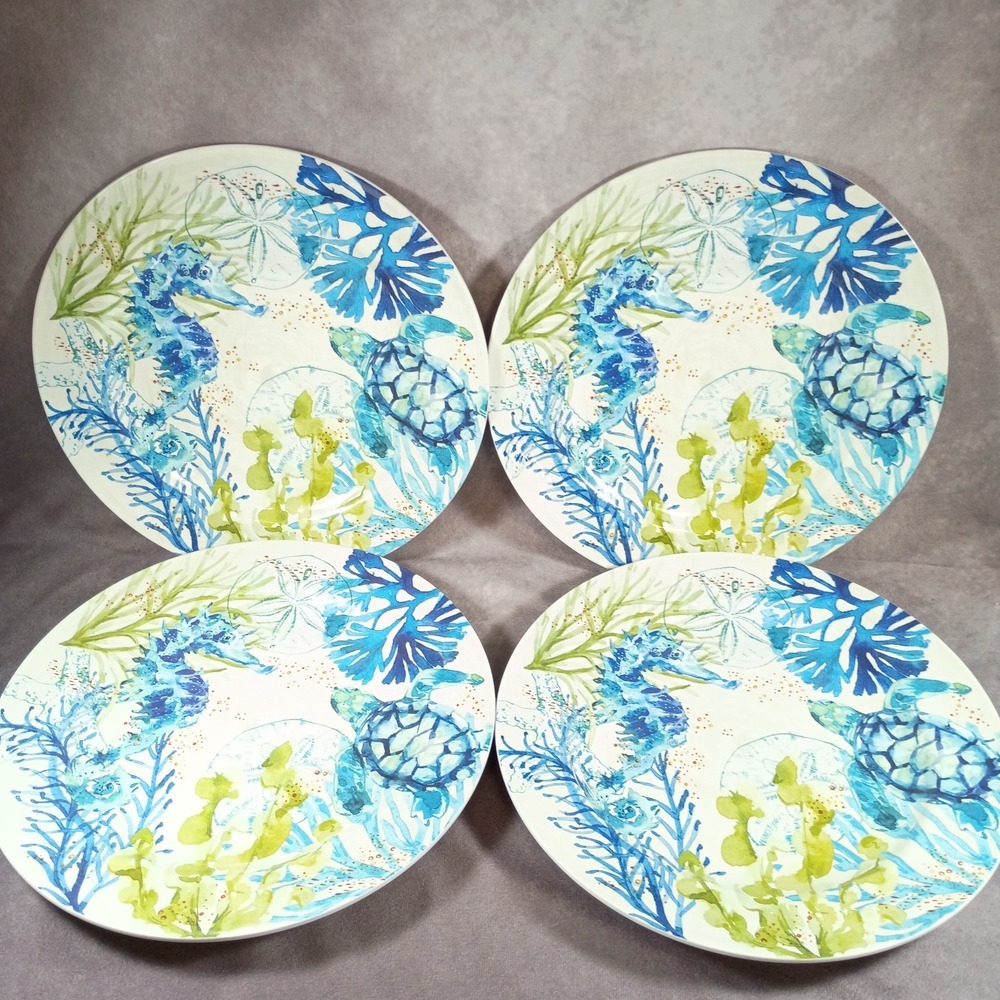 Sigrid Olsen Turtle Seahorse Sea Melamine 11" Dinner Plates Beach Summer Set of4 - Picture 2 of 8